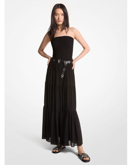 Michael Kors Black Mk Tiered Smocked Georgette Maxi Dress