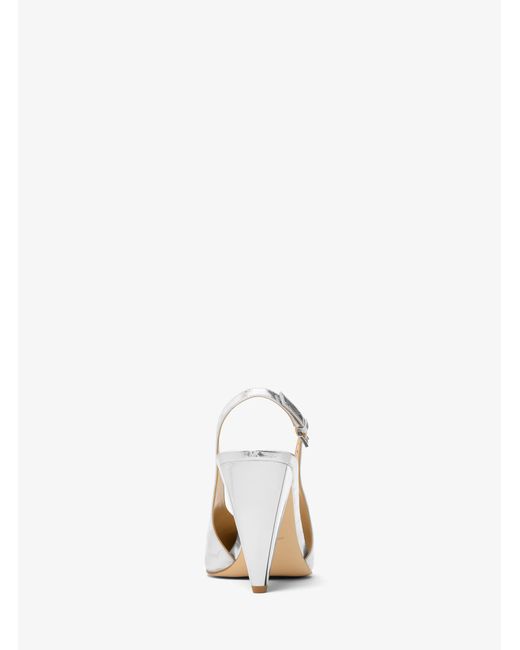 MICHAEL Michael Kors White Mk Electra Metallic Crocodile Embossed Leather Slingback Pump
