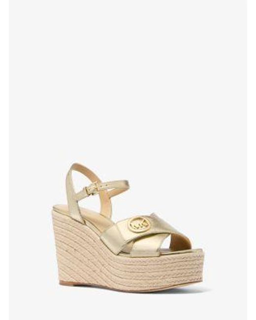 Michael Kors Natural Hannah Metallic Nylon Blend Wedge Sandal