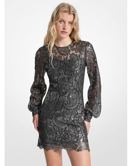Mk Mini-Robe En Dentelle Métallisée À Motif Cachemire Michael Kors en coloris Gray