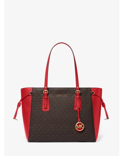 MICHAEL Michael Kors Voyager Medium Mf Tz Tote Brown/bright Red