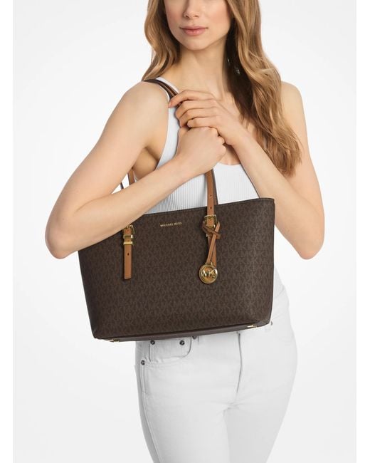 MICHAEL Michael Kors White Quinn Medium Signature Logo And Leather Tote Bag