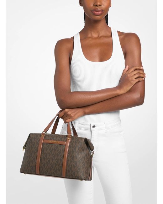 Michael Kors Outlet Brown Mk Beck Medium Signature Logo Satchel