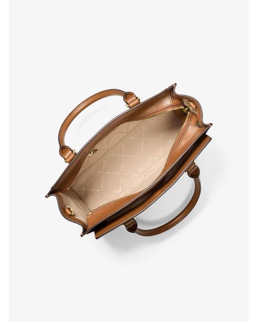 MICHAEL Michael Kors Brown Mk Becca Medium Signature Logo Stripe Satchel