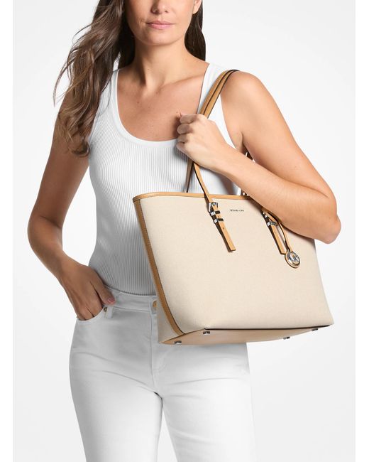 MICHAEL Michael Kors Natural Mk Quinn Large Two-Tone Canvas Tote Bag