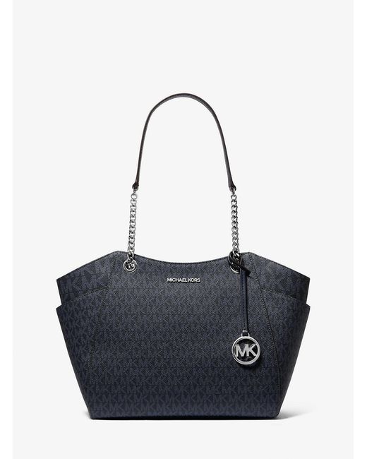 Michael Kors Outlet Blue Mk Jet Set Large Signature Logo Shoulder Bag