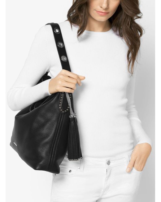 brooklyn large leather shoulder bag black