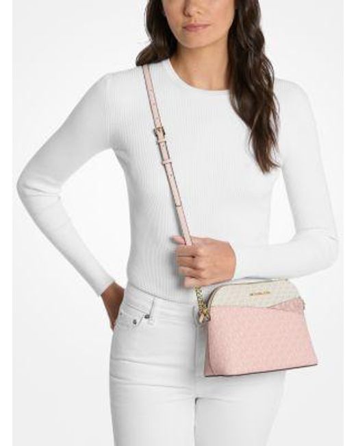 Michael Kors Pink Jet Set Travel Medium Color-Block Signature Logo Crossbody Bag