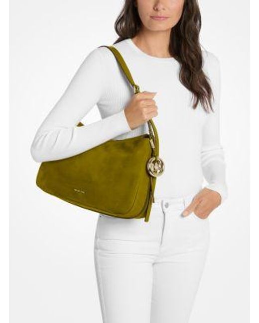Michael Kors Green Nolita Medium Nubuck Convertible Shoulder Bag