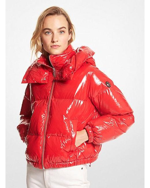 Michael Kors Red Ciré Nylon Puffer Jacket