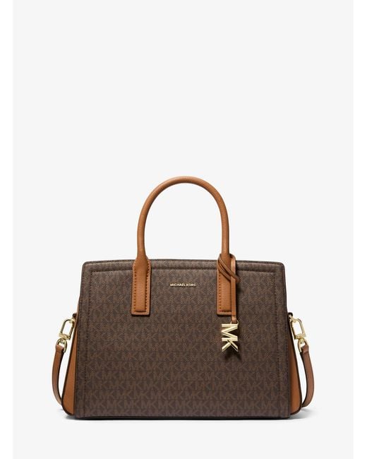 MICHAEL Michael Kors Brown Laila Medium Signature Logo Satchel