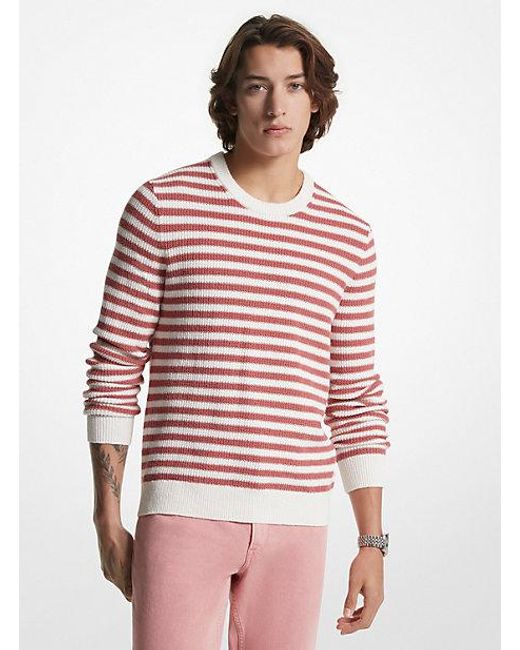 Michael Kors Red Striped Cotton Blend Sweater for men