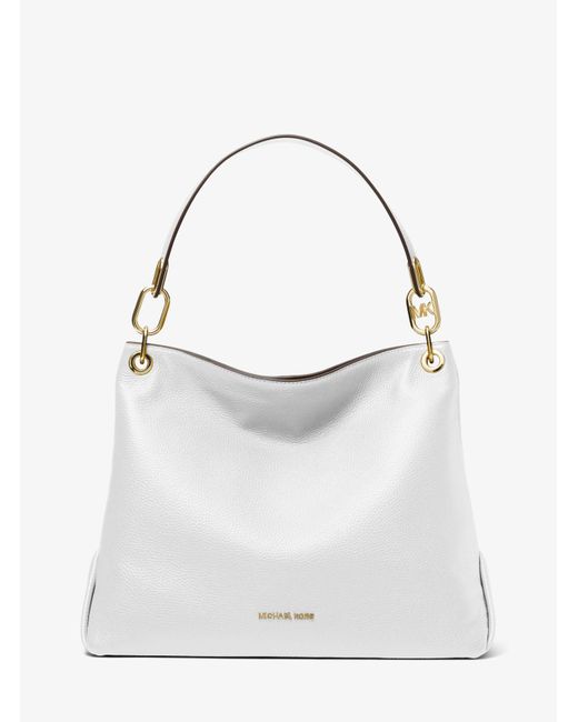 MICHAEL Michael Kors White Trisha Large Pebbled Leather Shoulder Bag