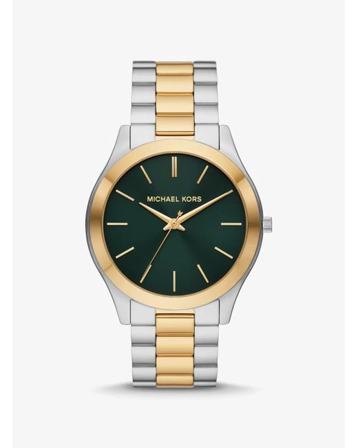 Michael Kors Metallic Slim Runway Three-hand Two-tone Stainless Steel Watch for men