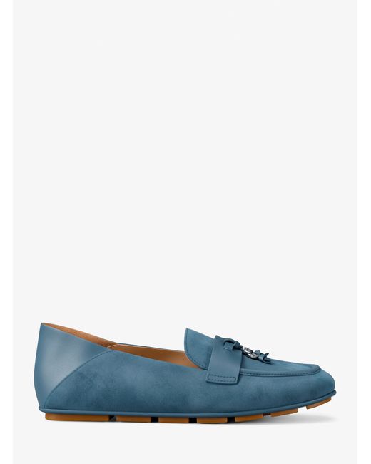 Michael Kors Outlet Blue Mk Zoe Suede Moccasin