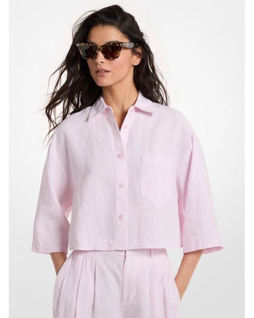 MICHAEL Michael Kors Pink Mk Linen Cropped Shirt