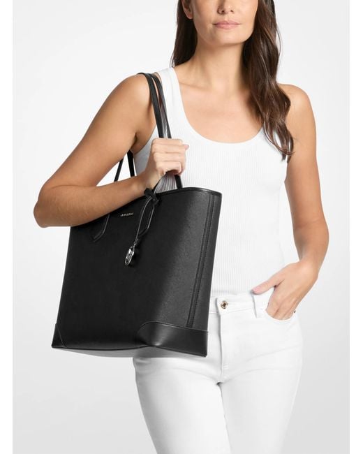 Michael Kors Eva Large Saffiano Leather Tote Bag In Black Lyst michael-kors-eva-large-saffiano-leather-tote-bag-in-black-lyst