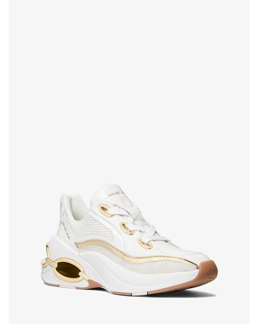 MICHAEL Michael Kors White Toni Mixed-Media Trainer
