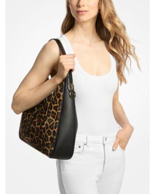 Michael Kors Brown Nayla Medium Leopard Print Calf Hair Shoulder Bag
