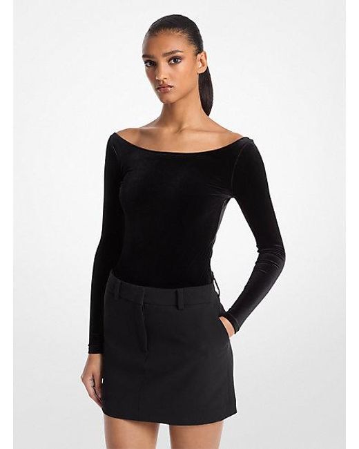 Michael Kors Black Stretch Velvet Bodysuit