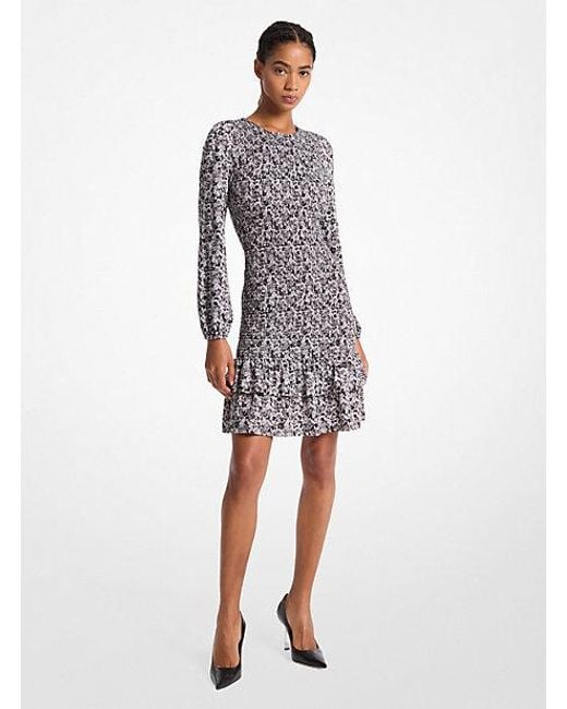 Michael Kors Floral Print Smocked Matte Jersey Dress in White Lyst