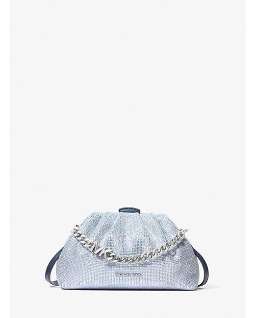 Michael Kors White Nola Small Crystal Embellished Washed Denim Crossbody Bag
