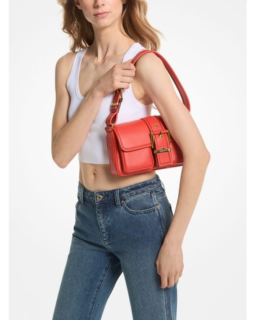 Michael Kors Red Colby Medium Leather Shoulder Bag