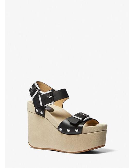 Michael Kors Natural Colby Leather Wedge Sandal