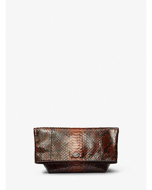 Michael Kors White Candice Small Python Embossed Leather Folded Clutch