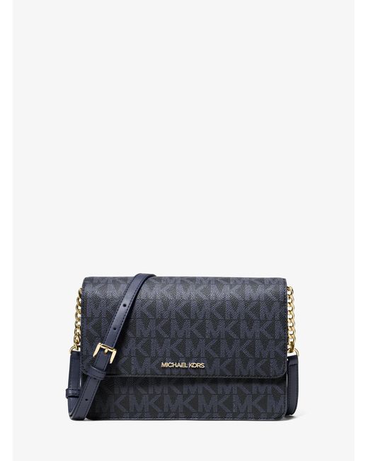 Michael Kors Outlet Blue Mk Daniela Large Signature Logo Crossbody Bag
