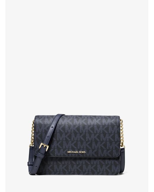 Michael Kors Outlet Blue Mk Daniela Large Signature Logo Crossbody Bag
