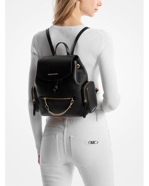 Michael Kors Outlet Black Jet Set Medium Pebbled Leather Backpack