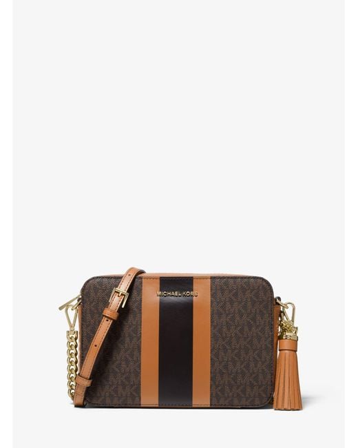 Michael Kors Ginny Medium Logo Stripe Crossbody Bag in Brown Lyst