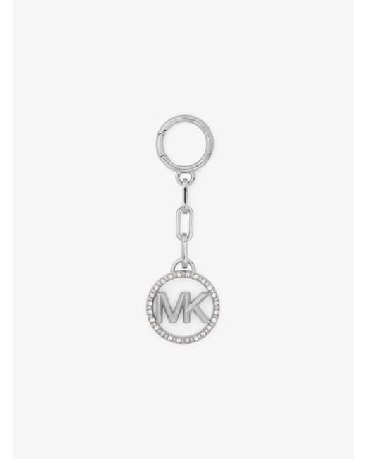 Michael Kors White Mk Pavé Logo Charm Key Chain