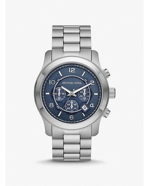 Michael Kors Blue Oversized Runway Silver-tone Watch for men