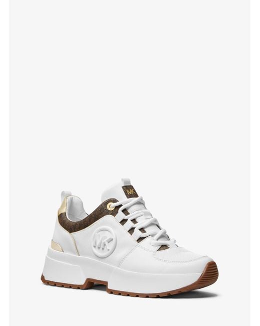 Michael Kors White Cosmo Logo And Faux Leather Trainer