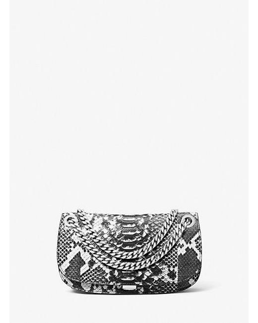 Michael Kors White Christie Mini Python Embossed Leather Envelope Bag