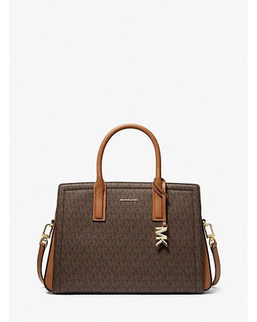 MICHAEL Michael Kors Brown Laila Medium Signature Logo Satchel