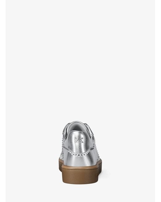 MICHAEL Michael Kors White Scotty Embellished Metallic Leather Sneaker