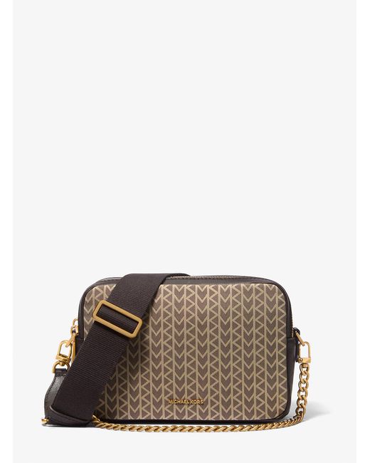 MICHAEL Michael Kors Brown Bryant Medium Mk2000 Logo Jacquard Camera Crossbody Bag
