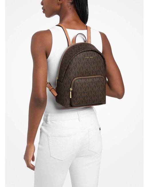 Michael Kors Outlet Brown Mk Erin Medium Signature Logo Backpack