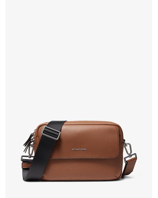 Michael Kors Brown Mk Hudson Pebbled Leather Crossbody Bag for men
