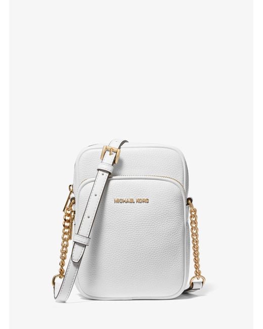 Michael Kors White Jet Set Travel Medium Pebbled Leather Crossbody Bag