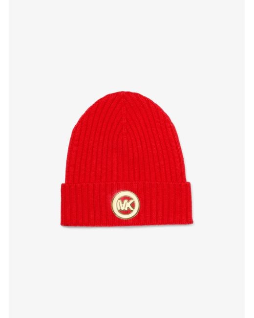 MICHAEL Michael Kors Red Ribbed Wool Beanie