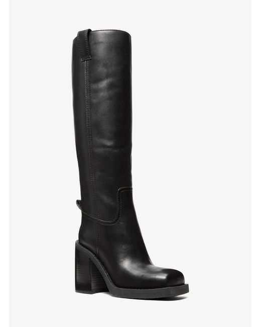 MICHAEL Michael Kors Black Mk Houston Leather Block Heel Boot