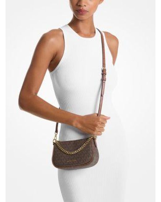Michael Kors Brown Carmela Small Signature Logo Convertible Crossbody Bag