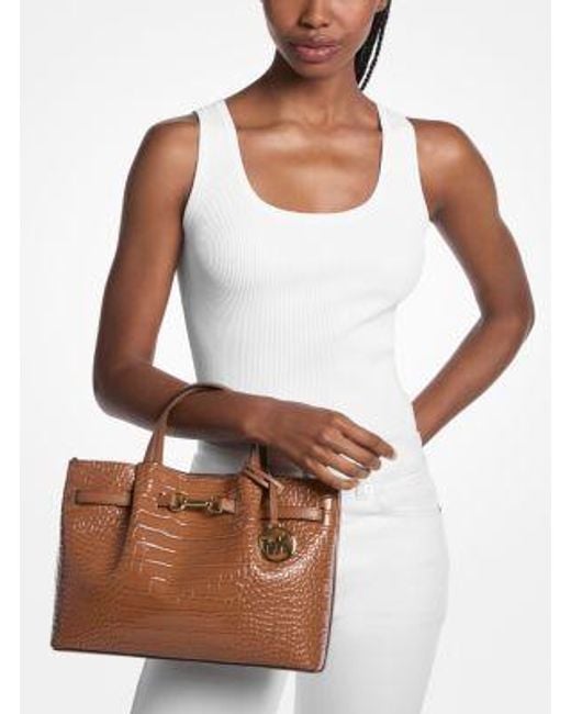Michael Kors Brown Carson Medium Crocodile Embossed Satchel