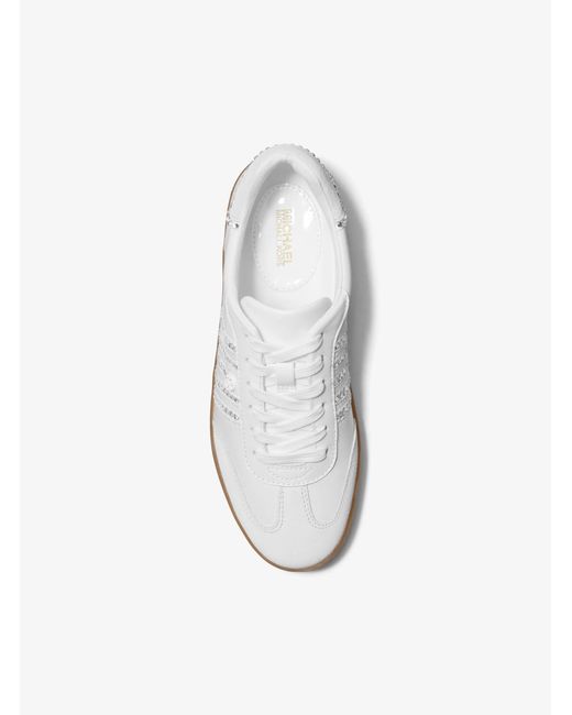 MICHAEL Michael Kors White Mk Scotty Embellished Leather Trainers