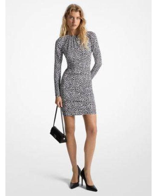 MICHAEL Michael Kors Gray Cheetah Print Stretch Matte Jersey Dress