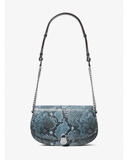 Michael Kors White Mila Medium Snake Embossed Messenger Bag